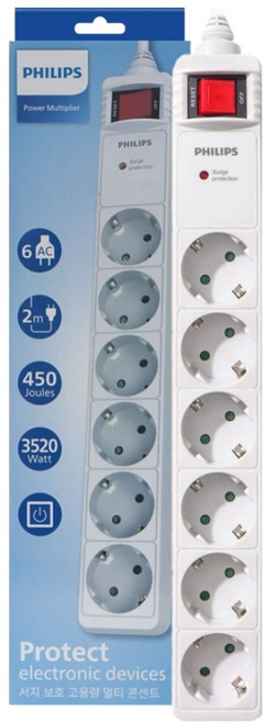 필립스 통합스위치 서지보호 프로 멀티탭 6구 CHP6262WA/61 16A 250V, 2m, 화이트, 1개