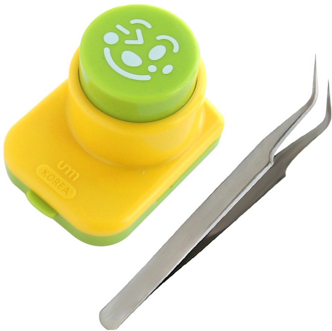 알콩 다양한 얼굴 김펀치 + 꾸미기 스텐 핀셋 세트, 옐로우 + 그린(김펀치), 1개