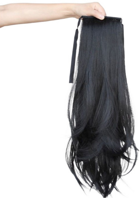 난리시스터즈 반가발 세미 웨이브 포니테일 스트랩 붙임머리, 블랙, 1개