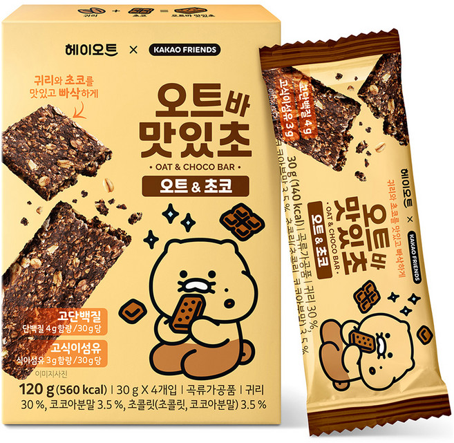 헤이오트 오트바 맛있초 초코맛 4p, 120g, 1개