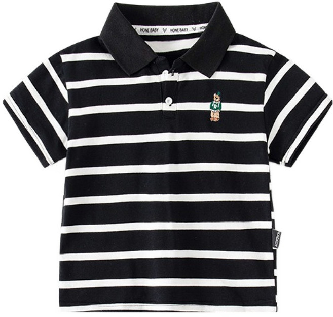 조이멀티 아동용 곰돌이 단가라 반팔 카라티셔츠