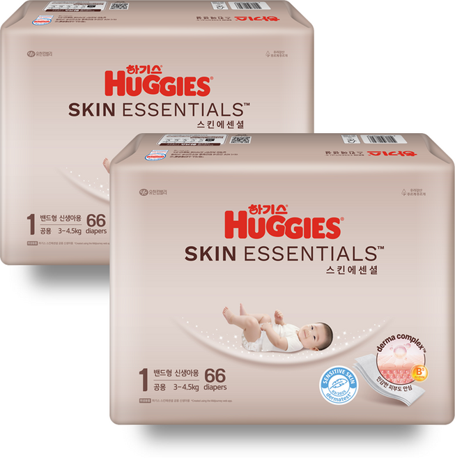 하기스 스킨에센셜 밴드형 기저귀 공용, 1단계, 132매