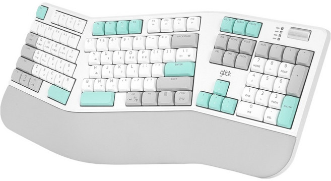 지클릭커 무선 OFFICEPRO 인체공학 로우키 저소음 블루투스 풀윤활 기계식 키보드, 카리브 화이트, EK500, 핑크축