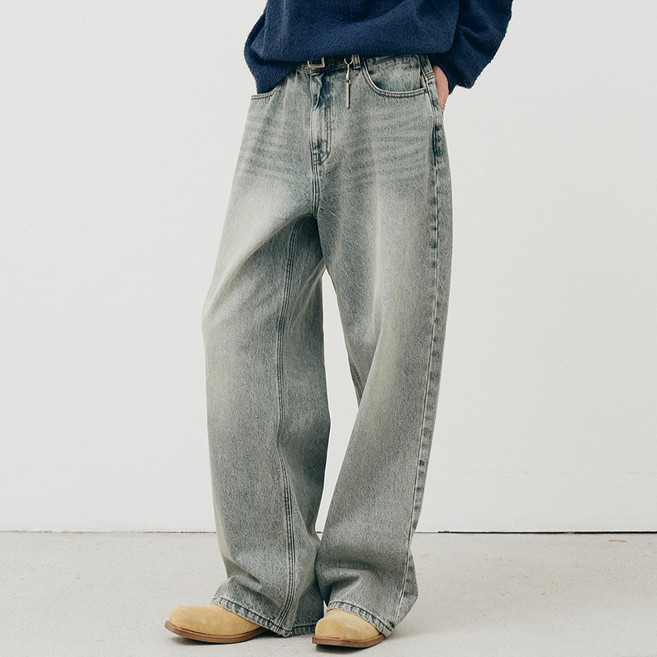 노이어 남성용 클래식 와이드 데님 팬츠