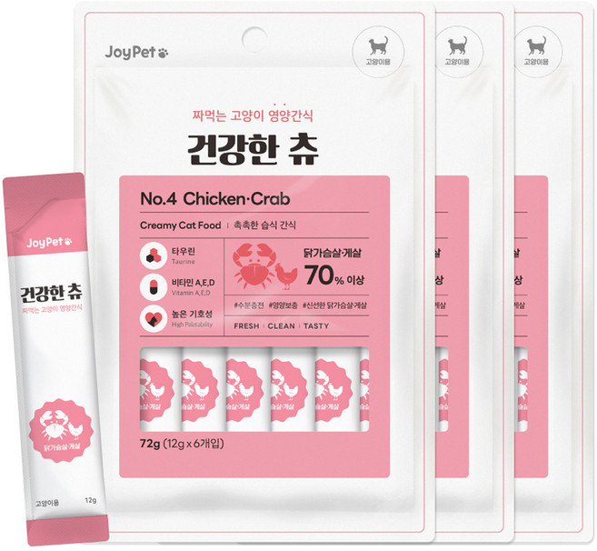 조이펫 고양이 건강한 츄 간식 6p, 혼합맛(닭가슴살/게살), 72g, 3개