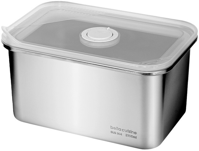 벨라쿠진 스텐 직사각 밀폐용기 냉장 냉동 반찬통 밧드 2100ml, 1개, 단품
