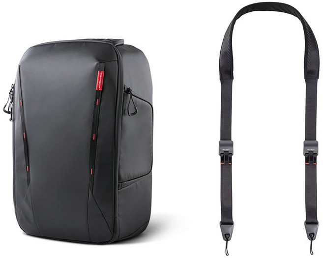 피지와이텍 원모 카메라 백팩 30L P-CB-245 + 퀵비즈 숄더 스트랩 P-CB-119 세트, 블랙(숄더 스트랩), 1세트