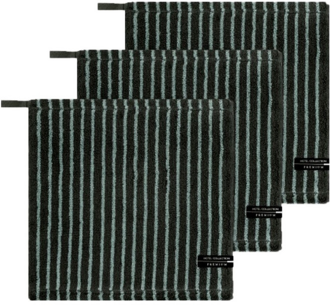호텔컬렉션 송월 스트라이프 앤 솔리드 34 고리 핸드타월, 블랙, 3개