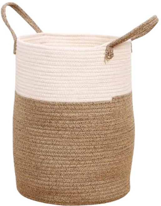 Mass 生活好物 棉繩編織髒衣籃/洗衣籃/收納籃, 白棕拼接