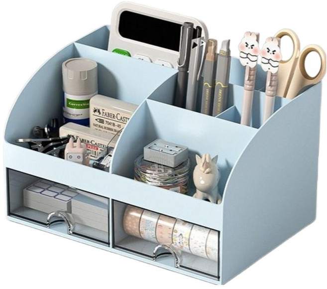 유자마켓 서랍식 사무용품 수납함, 블루, 1개