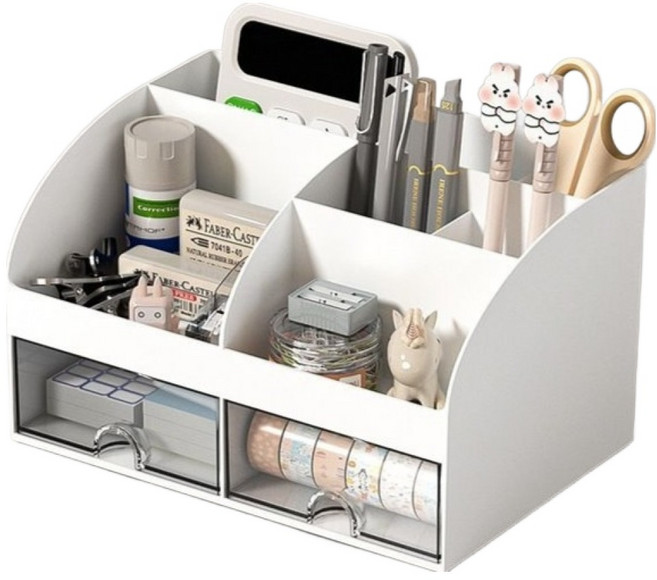 유자마켓 서랍식 사무용품 수납함, 화이트, 1개