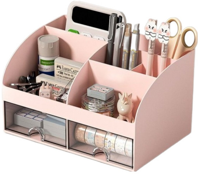유자마켓 서랍식 사무용품 수납함, 핑크, 1개