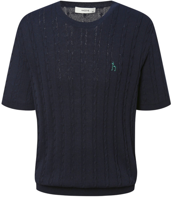 헤지스 남성용 아이코닉 케이블 반팔 라운드 니트