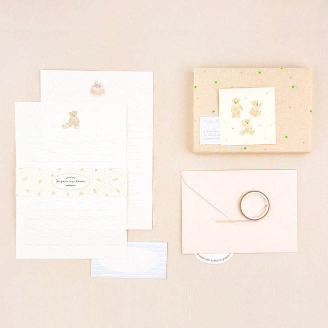 대시앤도트 투 유 마이 디어 레터 편지지 4p + 봉투 2p 세트, 01 해피베어, 1세트