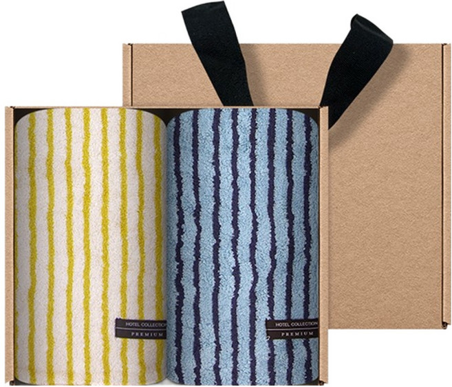 송월타월 스트라이프 앤 솔리드 34 고리 수건 핸드타월 2p + 케이스 세트, 랜덤발송(타월), 1세트