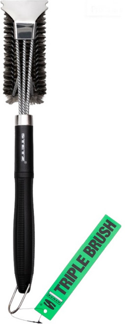 스테츠 트리플 바베큐 그릴 캠핑 석쇠 청소 헤드 브러쉬 42 x 16 x 8.5 cm, 1개, 실버