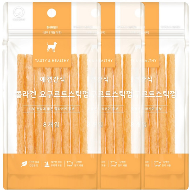 굿데이 강아지 콜라겐 스틱껌 8p, 요구르트맛, 40g, 3개