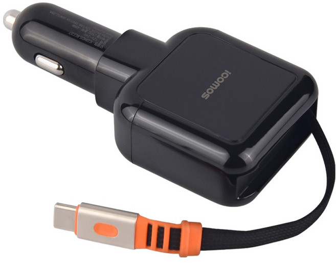 아이코모스 45W C타입 초고속 2.0 릴타입 차량용 충전기, 혼합색상, RCC07