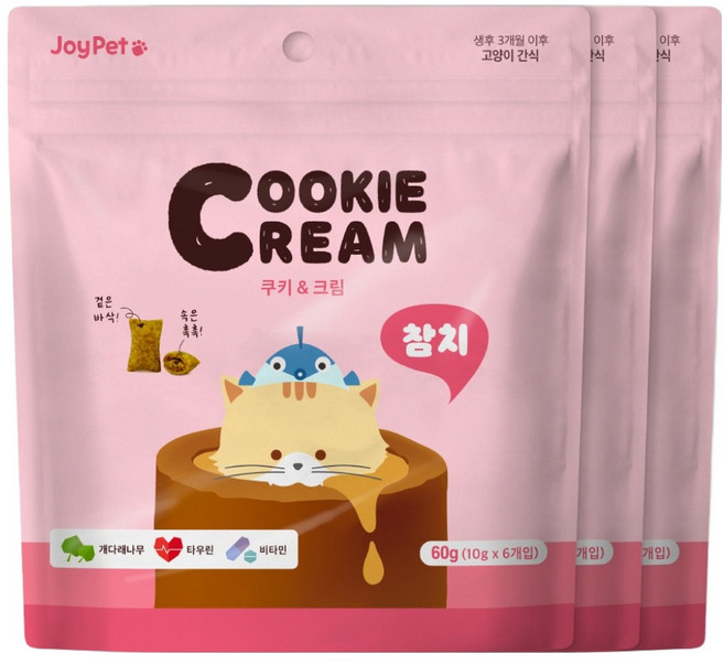 조이펫 고양이 쿠키 앤 크림 간식, 참치, 60g, 3개