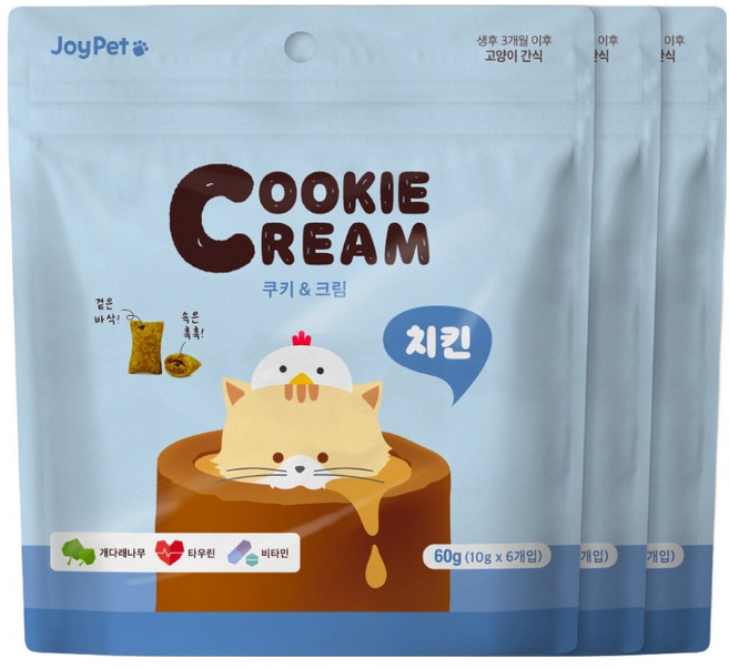 조이펫 고양이 쿠키 앤 크림 간식, 치킨, 60g, 3개