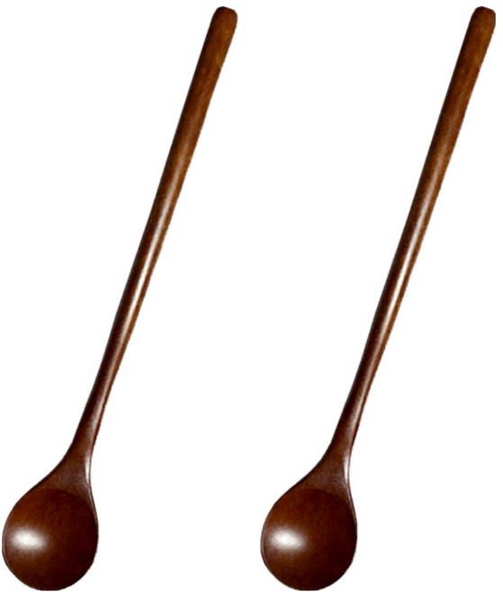 장미목 옻칠 원형 머들러 스틱 롱티스푼, 2개