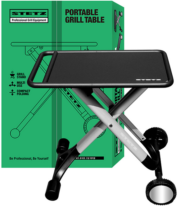 스테츠 휴대용 테이블 바베큐 그릴 캠핑용, 블랙