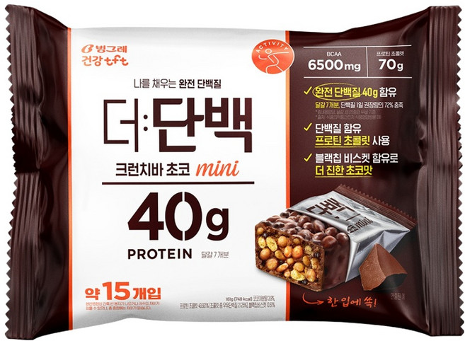 빙그레 건강tft 더단백 크런치바 초코 mini, 161g, 1개