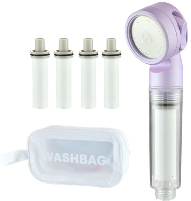 원이네 여행용 필터 샤워기 헤드 + 필터 4p + 파우치 세트, 1세트, 퍼플