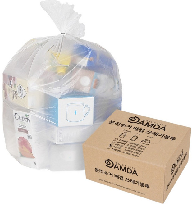 담다비닐 분리수거함 쓰레기봉투 배접형 80p, 80L, 1개