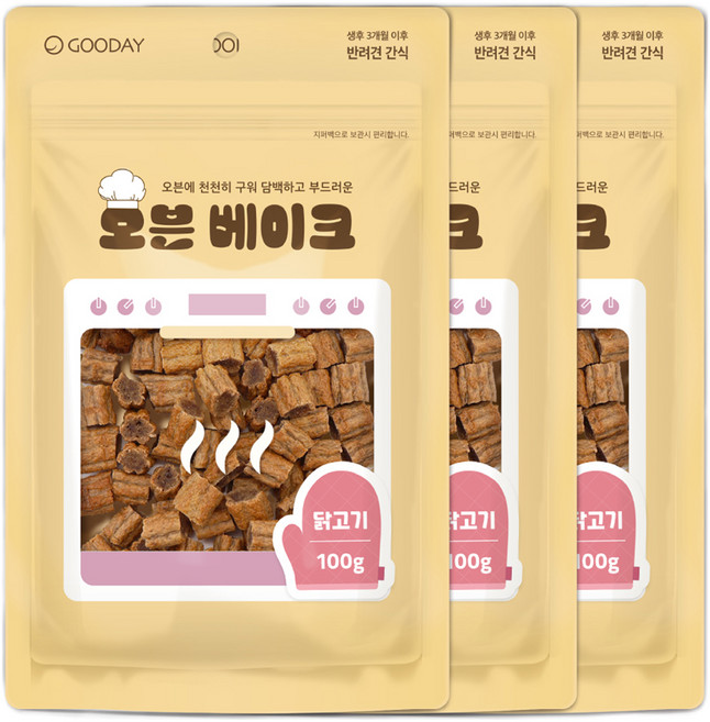 굿데이 강아지 오븐베이크 간식, 닭고기, 100g, 3개