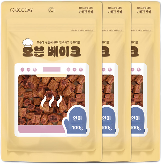 굿데이 강아지 오븐베이크 간식, 연어, 100g, 3개