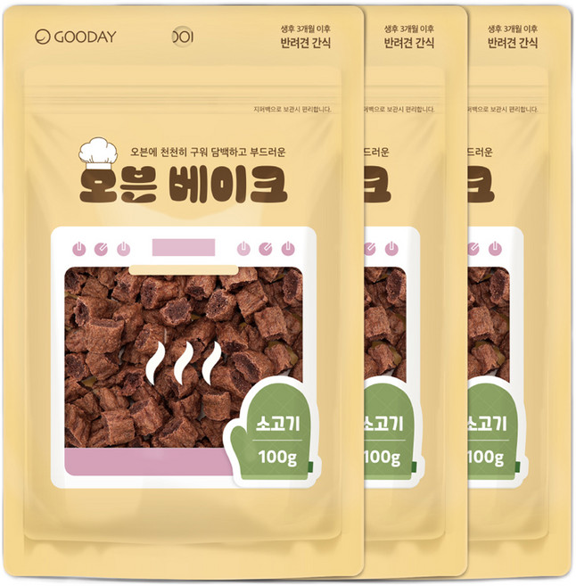 굿데이 강아지 오븐베이크 간식, 소고기, 100g, 3개