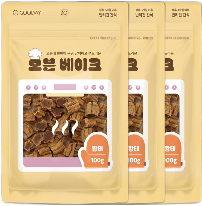 굿데이 강아지 오븐베이크 간식, 황태, 100g, 3개