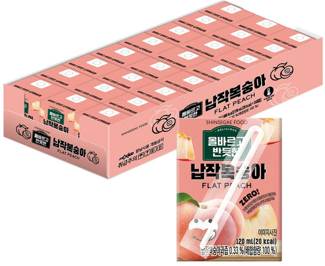 신세계푸드 올바르고반듯한 납작복숭아, 24개, 120ml