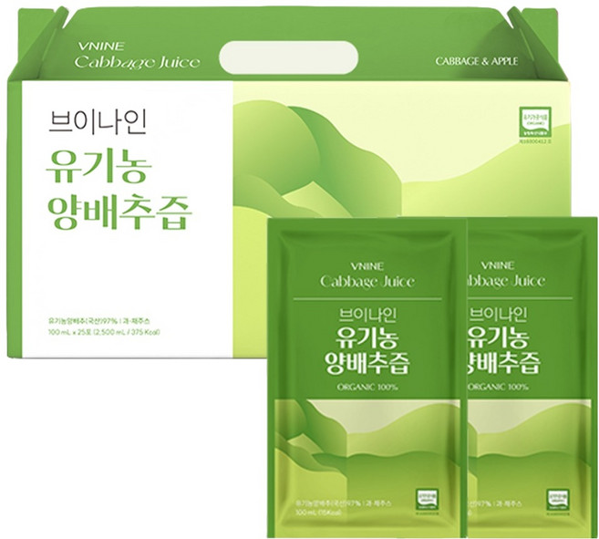 브이나인 유기농 양배추즙, 25개, 100ml