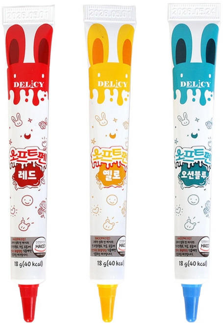 델리시 소프트펜 레드 18g + 옐로 18g + 오션블루 18g 베이킹 재료 세트, 1세트, 54g