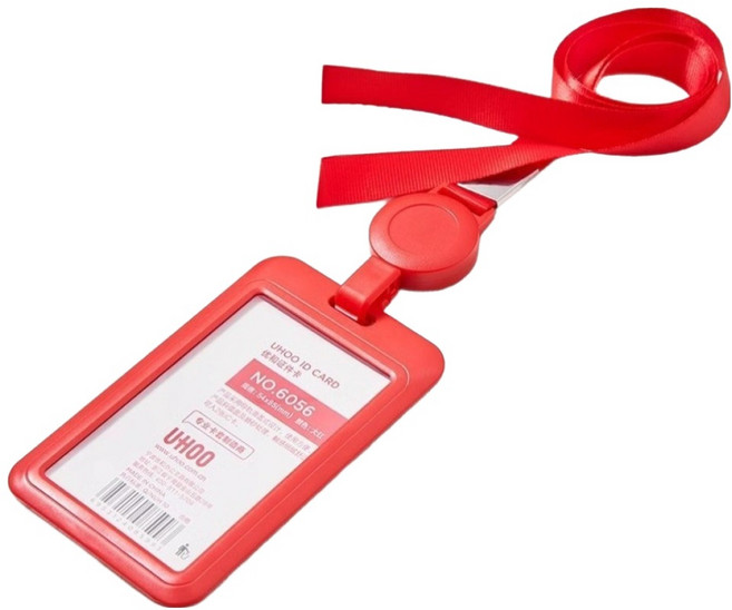 엠페니 릴홀더 사원증 케이스 목걸이, 레드, 1개