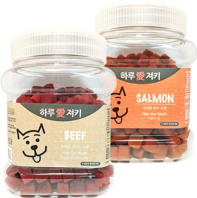 하루애 강아지 져키 간식, 소고기, 연어, 1세트