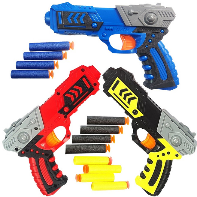 해피아이 아동용 미션클리어 다트건 3종 + 흡착 스펀지탄 3종 x 4p 세트, 블루, 레드, 옐로우, 1세트