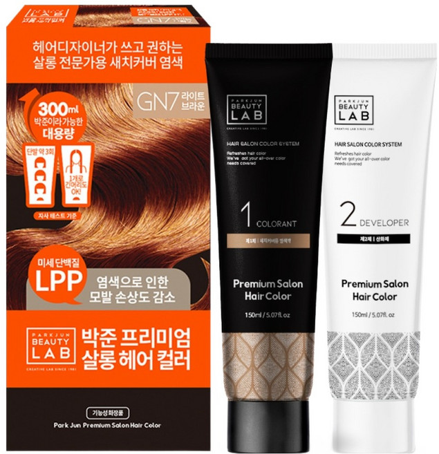 박준뷰티랩 프리미엄 살롱 헤어 컬러 염모제 패키지 300ml GN7, 라이트브라운, 1개
