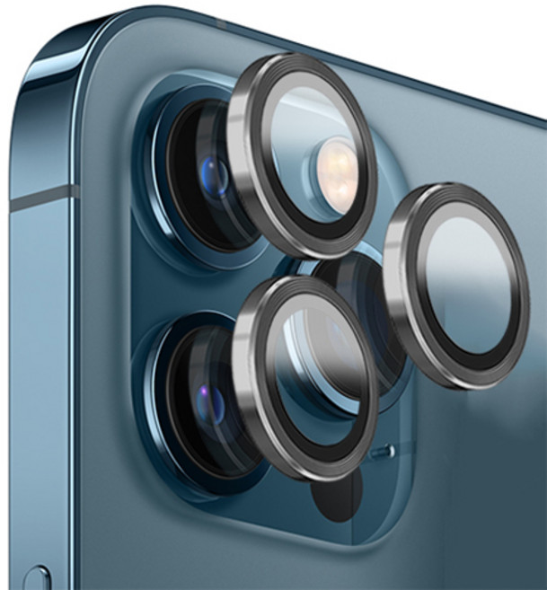 GOBUKEE iPhone 相容相機金屬環鏡頭鋼化玻璃保護貼 灰色 2入組, 1套