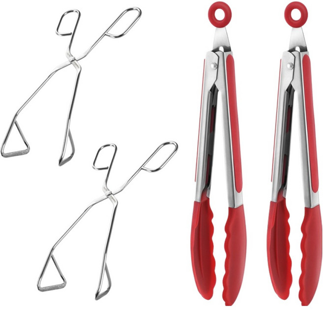 까사베니 스텐 가위형집게 2p + 실리콘집게 2p 세트, 레드, 1세트