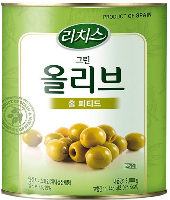 리치스 그린 올리브 홀 피티드, 1개, 3kg