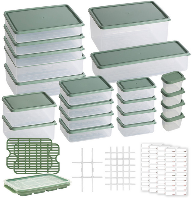 비트리 시즌2 부드럽게 휘어지는 냉동실 냉장고 정리용기 30p 세트 그린, 30개, 1세트