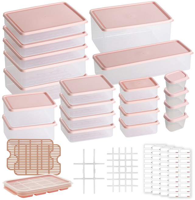 비트리 시즌2 부드럽게 휘어지는 냉동실 냉장고 정리용기 30p 세트 핑크, 1세트, 1개