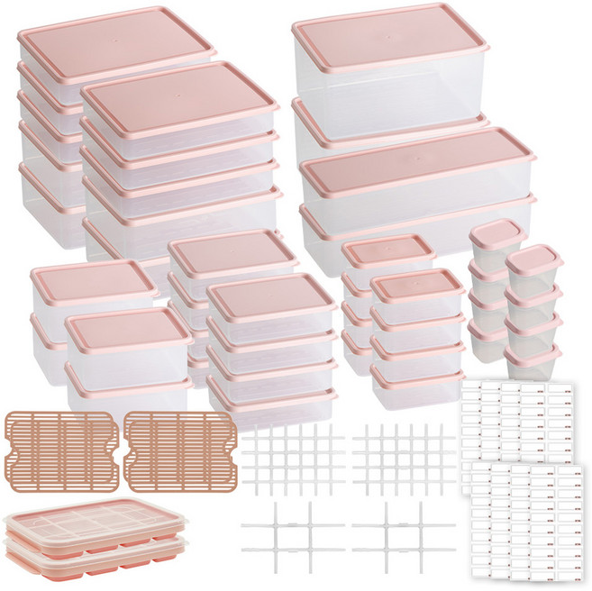 비트리 시즌2 부드럽게 휘어지는 냉동실 냉장고 정리용기 60p 세트 핑크, 1세트