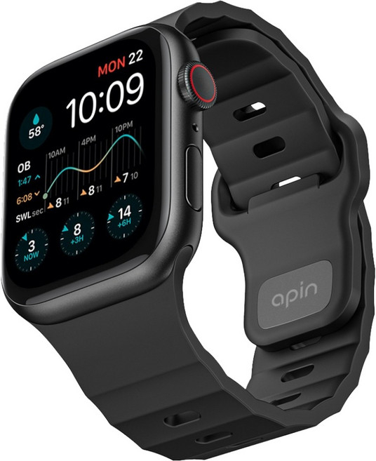 apin Apple Watch FKM 氟橡膠運動錶帶 44 / 45 / 46 / 49mm, 黑色, 1個