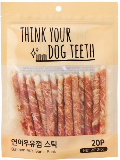 띵크유어도그티 강아지 딩고껌 스틱형 20P, 혼합맛(연어/우유), 240g, 1개