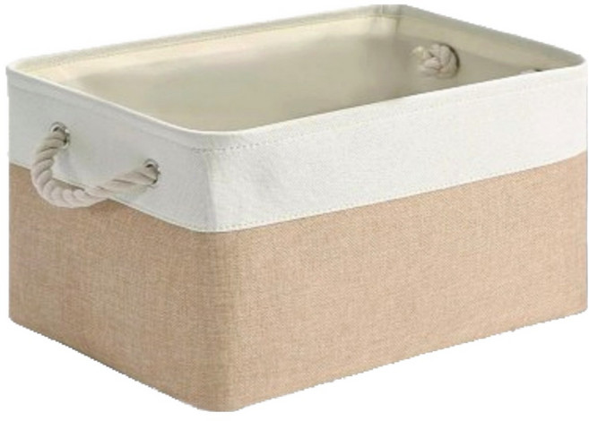 리리빙 접이식 패브릭 수납 바구니, 베이지 + 화이트, 1개