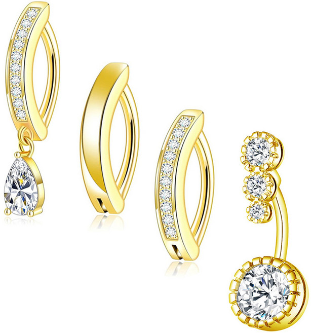 젤루나 여성용 써지컬 트리플 라운드 큐빅 클립 물방울 배꼽 피어싱 4종 세트 BP-31